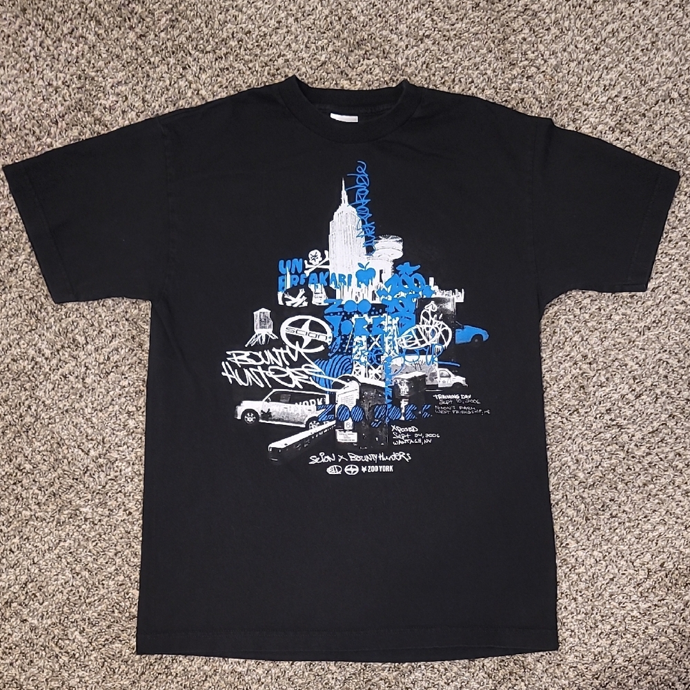 Black Graphic Tee with Blue Accents